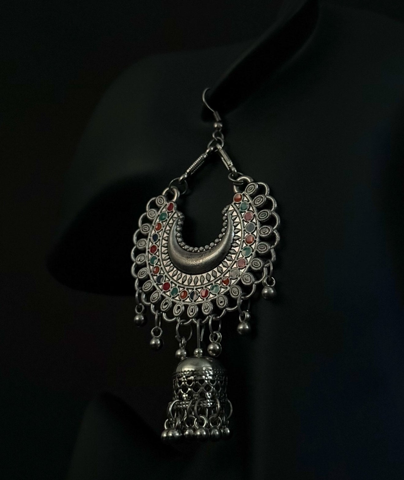 Multicolored dangle jhumka earrings