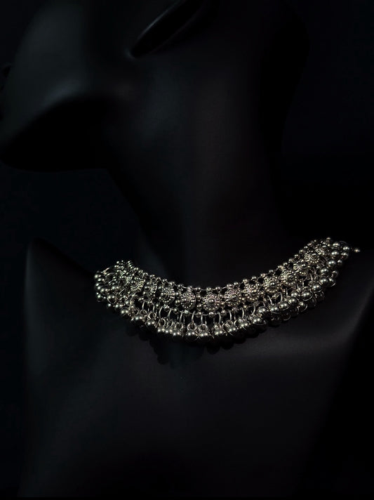 Silver beaded necklace